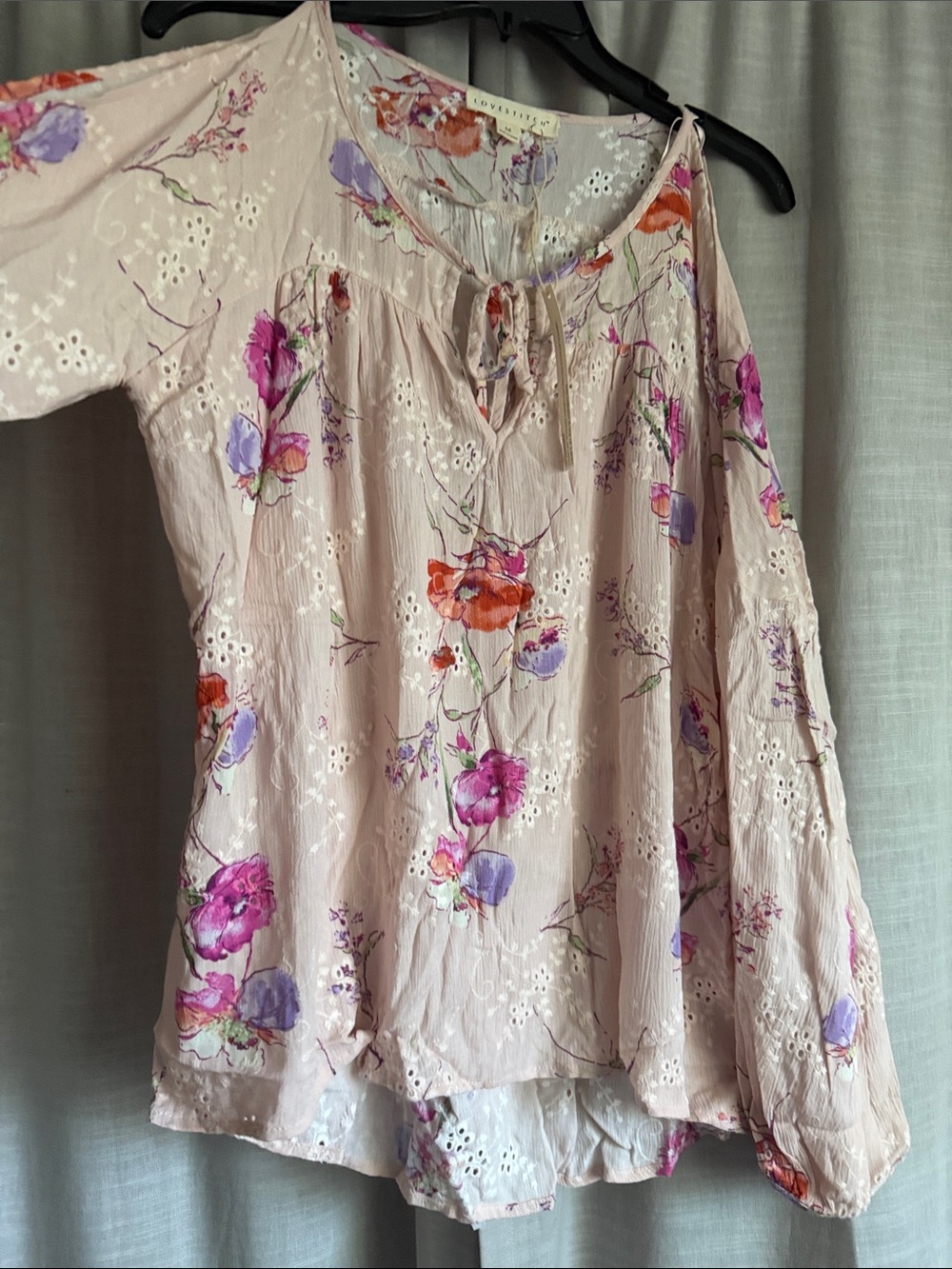 lovestitch Pink Floral Tie-Neck Peasant Tunic